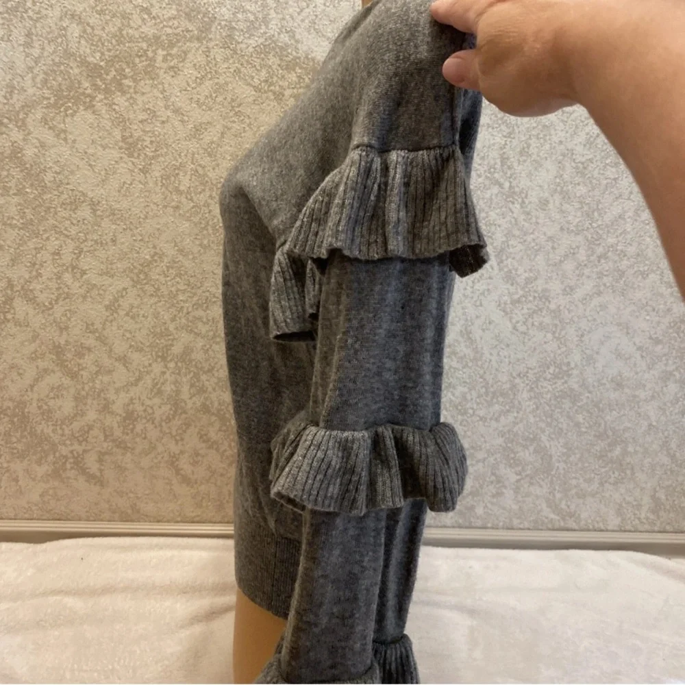 J. Crew Gray Ruffle Sleeve Sweater
